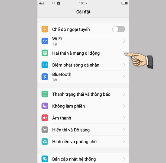 Cài đặt > Hai thẻ và mạng di động > Bật dữ liệu di động